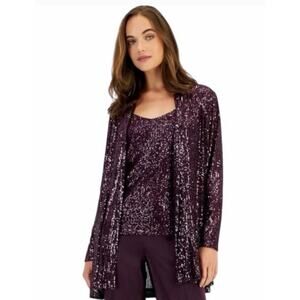 NEW ANNE KLEIN Sequin Cardigan Deep Plum Women's Small (Retail $149)